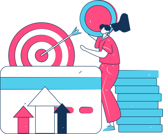 Woman achieving financial target  Illustration