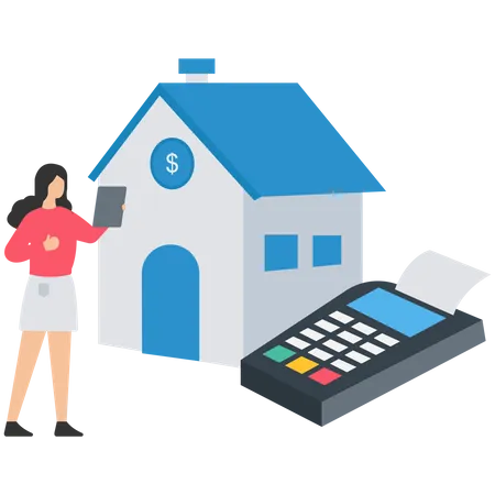 Woman acquiring mortgage  Illustration