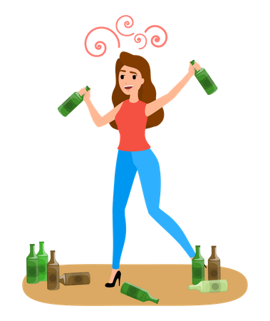 Woman Addicted To Alcohol Illustration