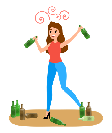 Woman Addicted To Alcohol  Illustration