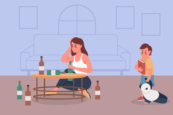 Woman addicted to alcohol  Illustration