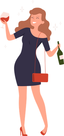 Woman addicted to alcohol  Illustration