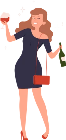 Woman addicted to alcohol  Illustration