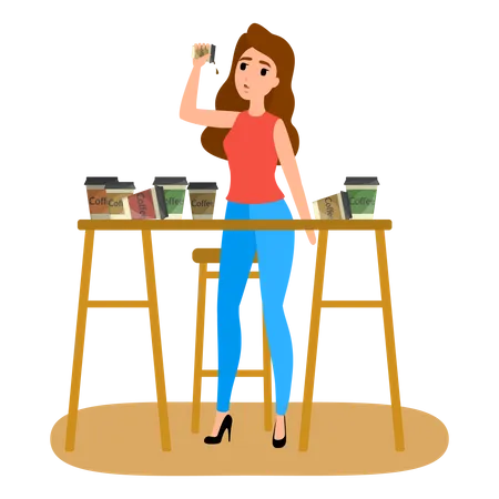 Woman Holding A Coffee Cup Coffee Addiction Girl Addicted To Hot Drink Isolated Vector Illustration In Cartoon Style Illustration