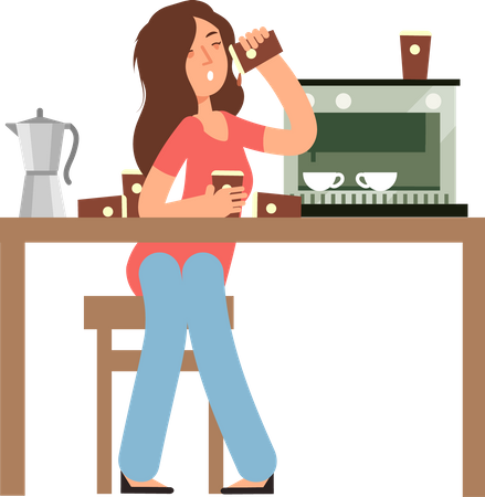 Woman addicted to caffeine Illustration