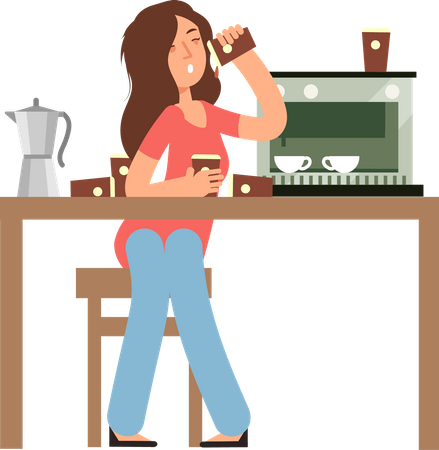 Woman addicted to caffeine  Illustration