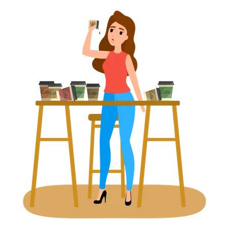 Woman Addicted To Caffeine  Illustration