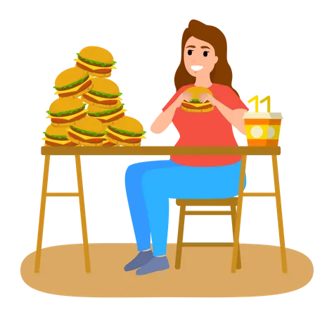 Woman Addicted To Food  Illustration