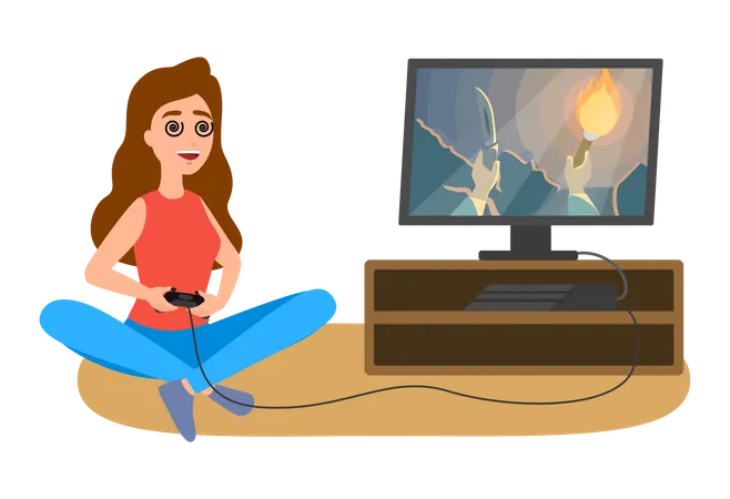 Woman Addicted To Game  Illustration