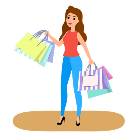 Woman Addicted To Shopping  Illustration