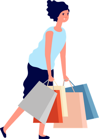 Woman addicted to shopping  Illustration