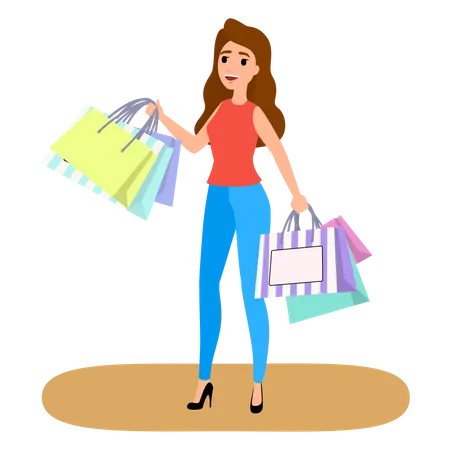 Woman Addicted To Shopping  Illustration