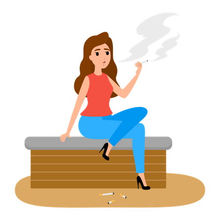 Woman Addicted To Smoking  Illustration