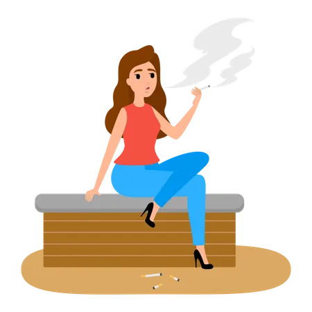 Woman Addicted To Smoking  Illustration