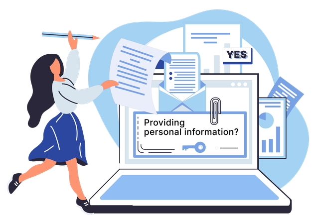 Woman adding Personal information in form  Illustration