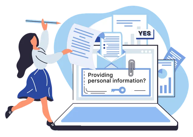 Woman adding Personal information in form  Illustration