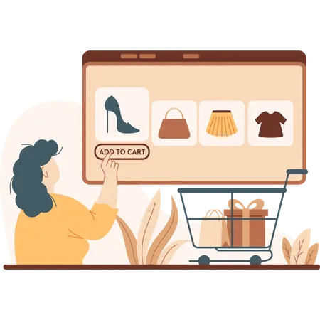Woman Adding Product to Cart  Illustration
