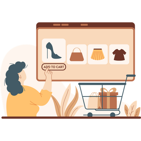 Woman Adding Product to Cart  Illustration