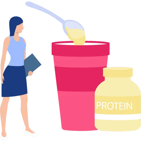 A Girl Is Adding Protein Powder In The Glass Illustration
