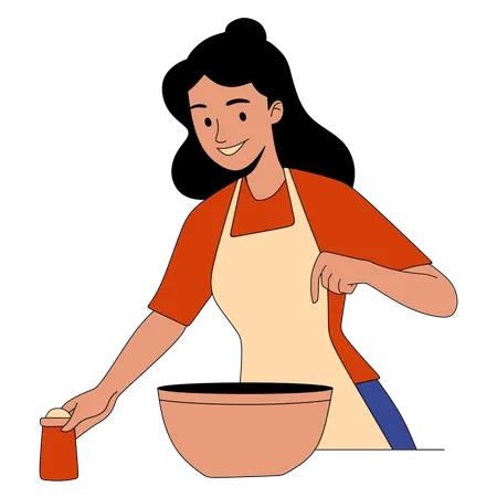 Woman adding salt in food bowl  Illustration