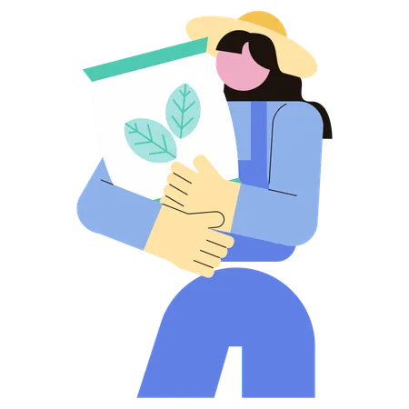 Woman adds fertilizer in garden  Illustration