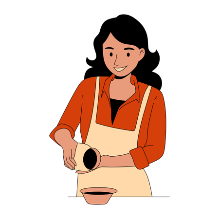 Woman adds salt in bowl  Illustration