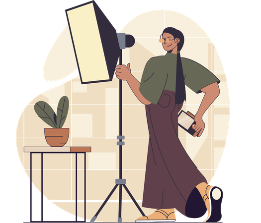Woman adjusting light in studio  Illustration