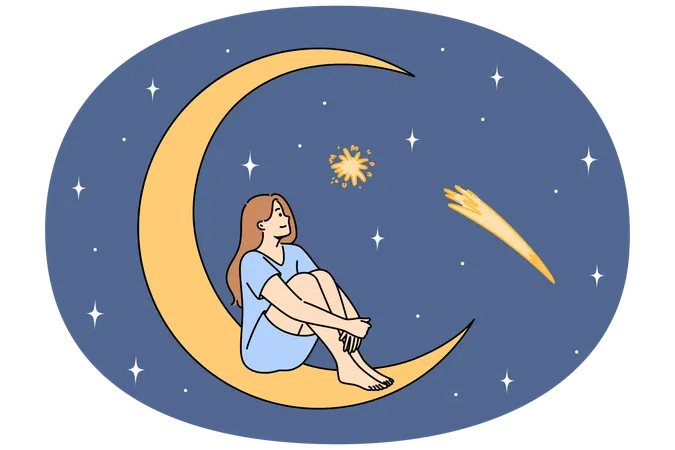 星空を眺める女性  イラスト