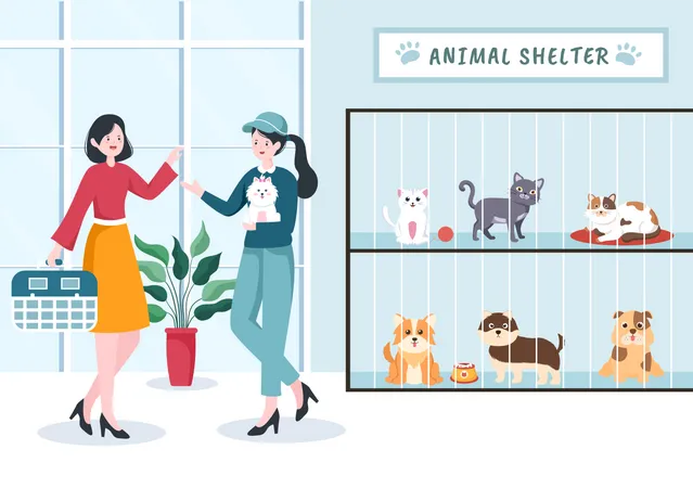 Woman adopting animal  Illustration