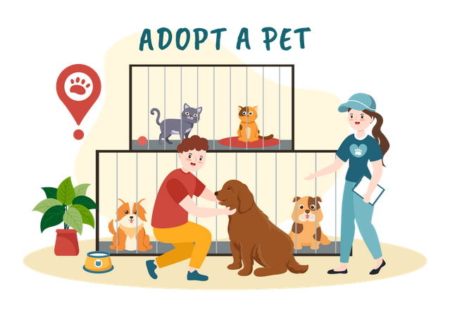 Woman adopting dog  Illustration