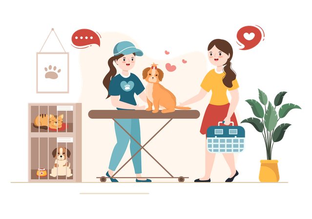 Woman adopting dog  Illustration