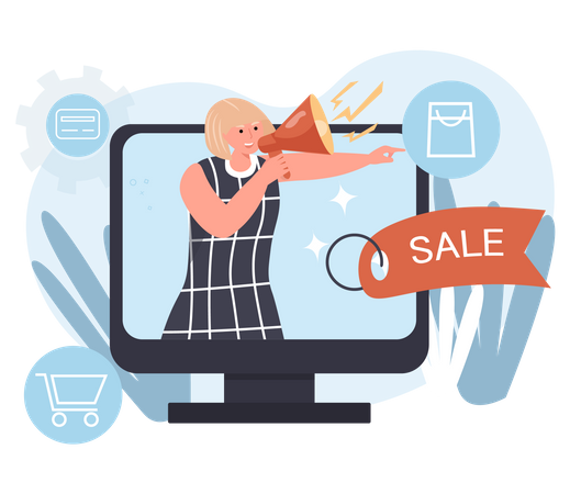 Woman Advertising For Sale  Illustration