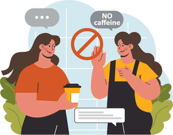 Woman advices not to take caffeine for personal growth  イラスト