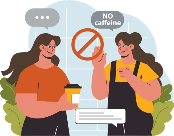 Woman advices not to take caffeine for personal growth  Illustration