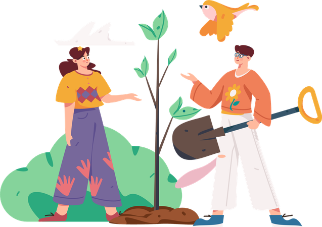 Woman advises to water plants to save environment  Illustration