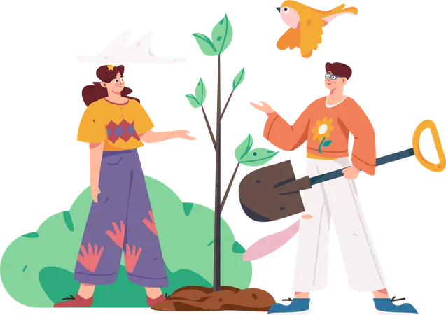 Woman advises to water plants to save environment  Illustration