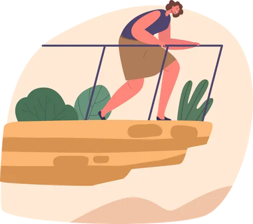 Female Character With Acrophobia Woman Afraids Of Height Experiences Intense Fear On The Edge Of Abyss Leading To Anxiety Rapid Heart Rate And Avoidance Behavior Cartoon People Vector Illustration Illustration