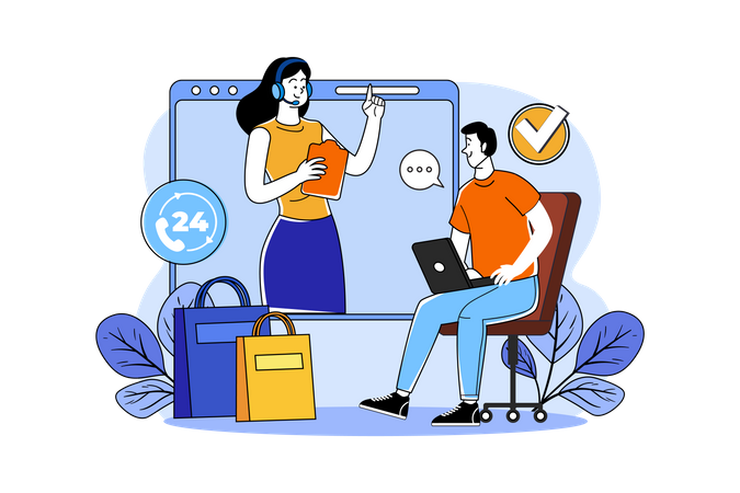 Woman Agent Provide Customer Service  Illustration