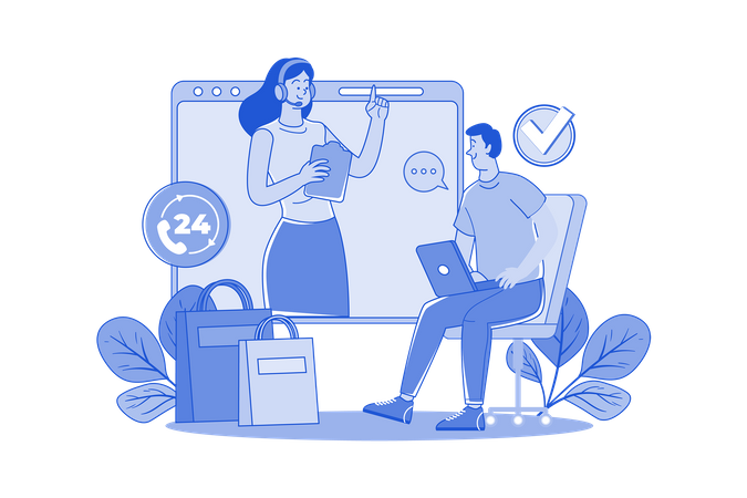 Woman Agent Provide Customer Service  Illustration