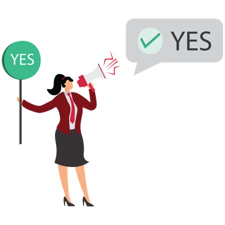 Woman agitates to make choice yes  Illustration