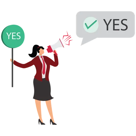 Woman agitates to make choice yes  Illustration