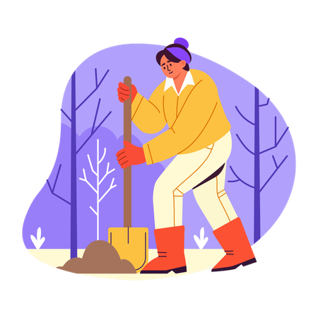 Woman agriculturist doing digging  Illustration