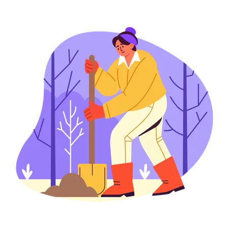 Woman agriculturist doing digging  Illustration