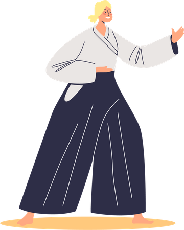 Woman aikido fighter in costume for competition or training Illustration