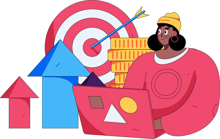 Woman aims for business targets  Illustration