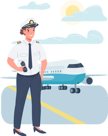 Woman Airplane Pilot Flat Color Vector Detailed Character Gender Balance At Workplace Female Working In Airline Industry Isolated Cartoon Illustration For Web Graphic Design And Animation Illustration