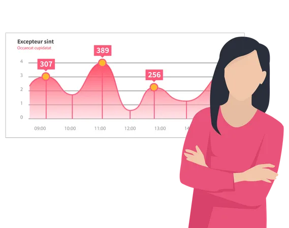 Woman analyses digital report  Illustration