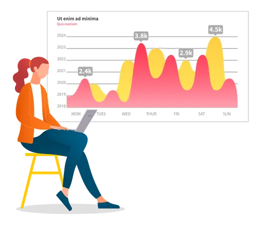 Woman analyses digital report  Illustration