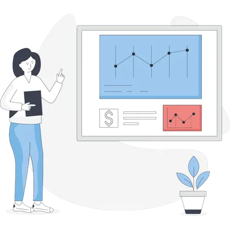 Woman analyses digital report with data  Illustration