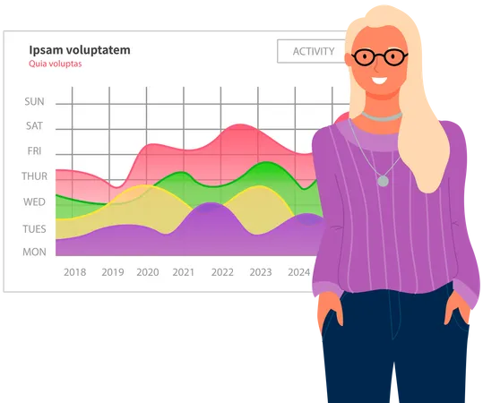 Woman Analyses Digital Report With Statistics Illustration